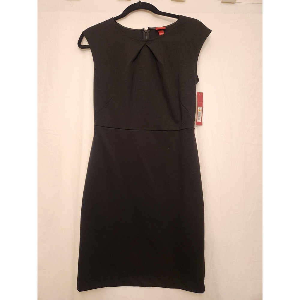 Merona Dress Womens Small Black Sleeveless Sheath Pleat Neck Back Zip Office